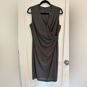 Lauren Ralph Lauren Charcoal Gray Side Ruched Wrap Style Sleeveless Dress 12